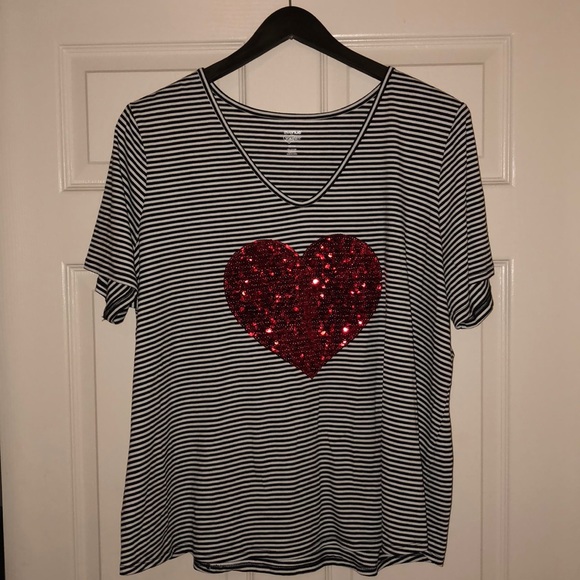 Avenue 22/24 Sequin Heart & Black/White Stripe T - Picture 3 of 6